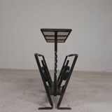 Vintage newspaper rack, magazine rack, table with 3 tiles