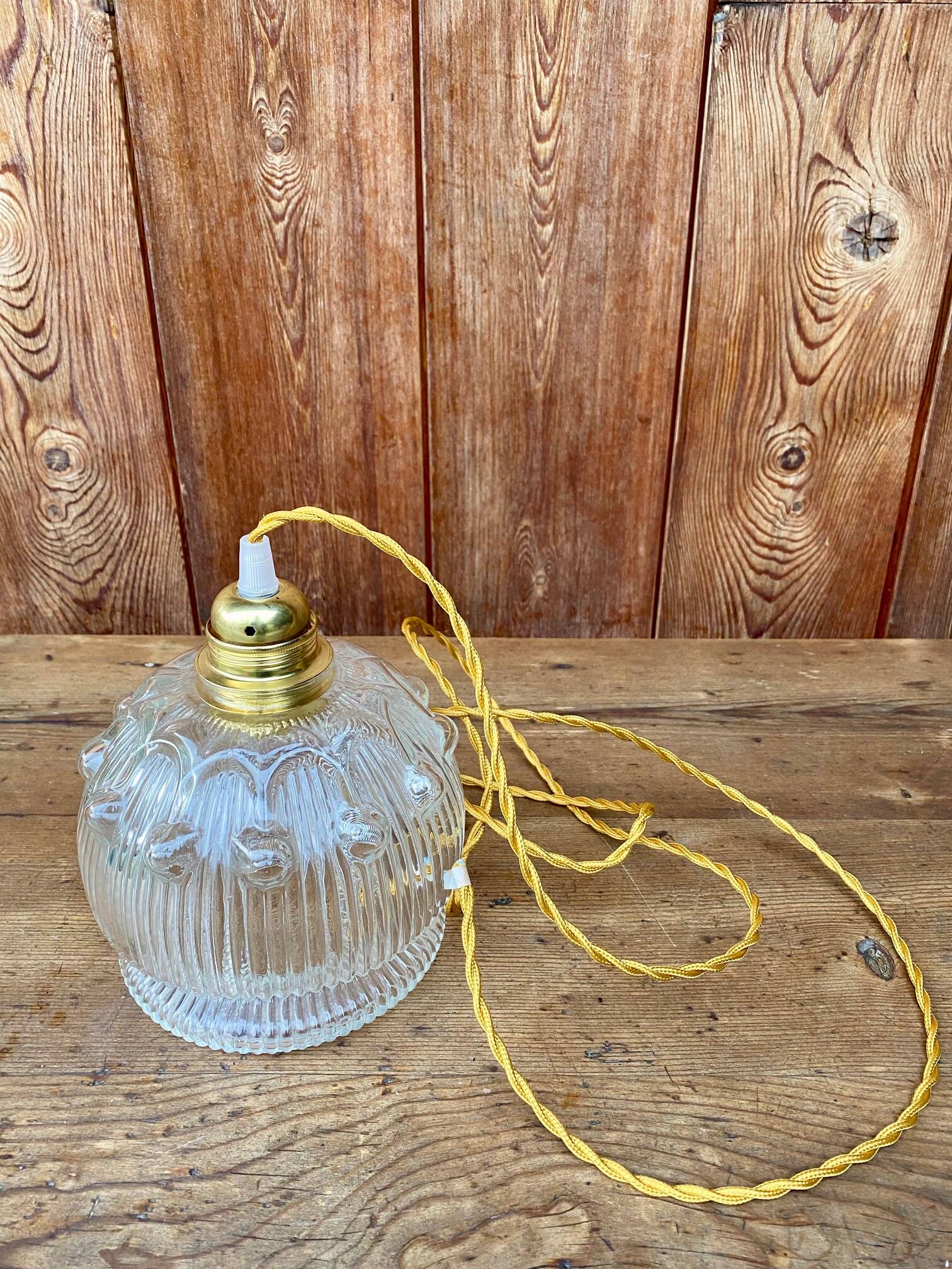 Vintage flower-shaped transparent glass pendant globe.