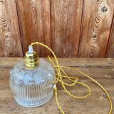 Vintage flower-shaped transparent glass pendant globe.