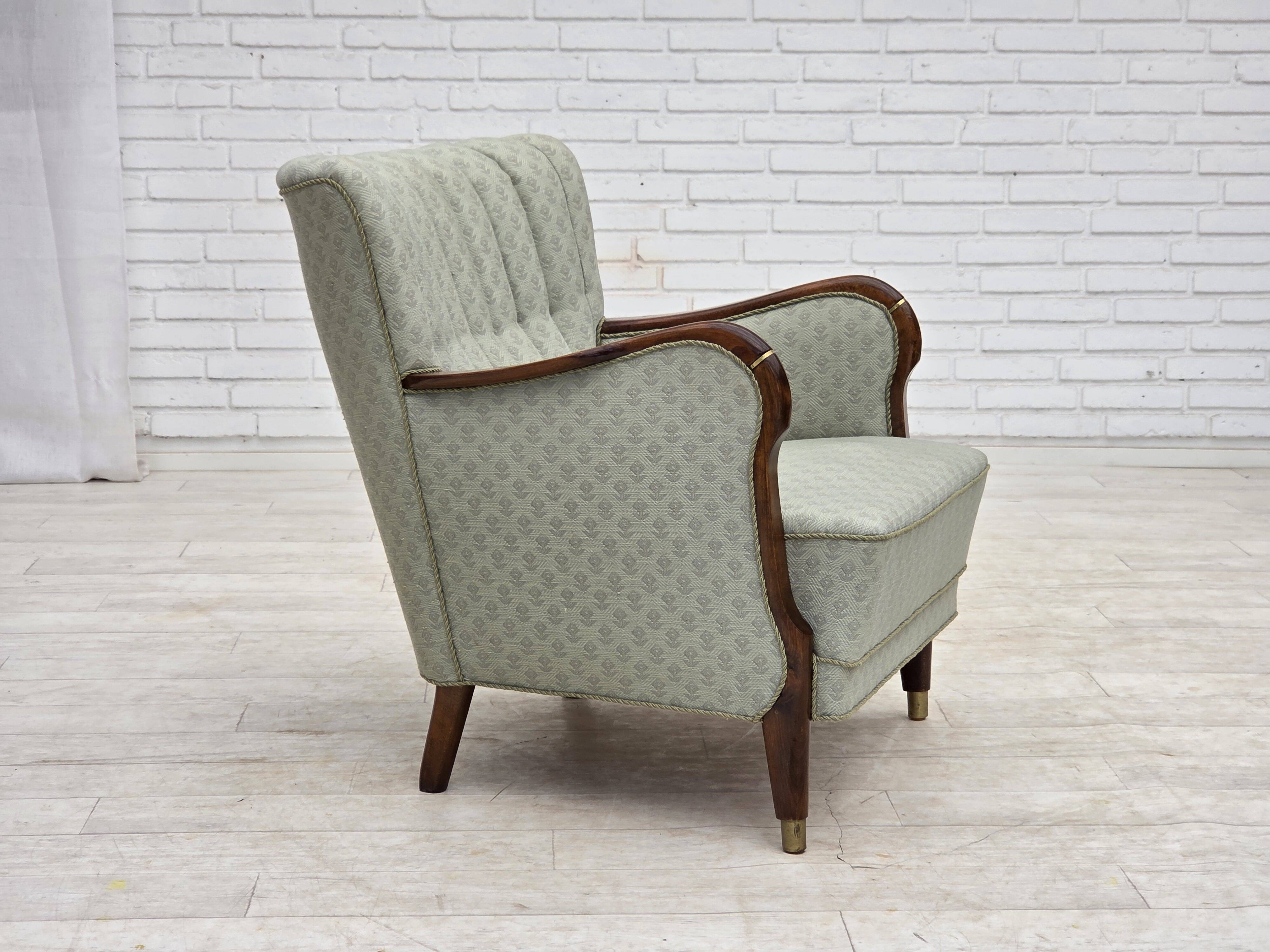 1960s, Danish armchair, light blue furniture fabric, beech wood.