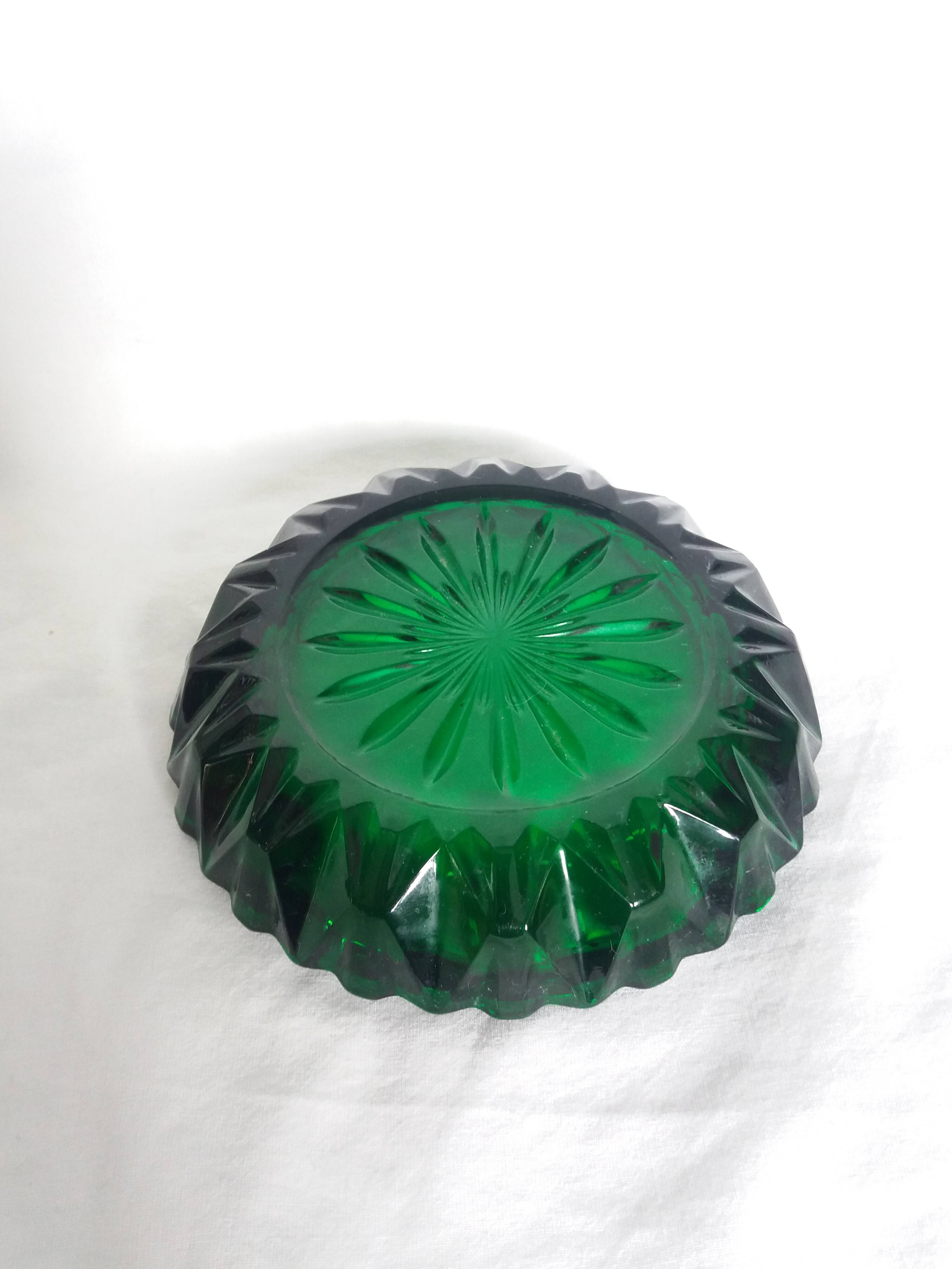 Green glass ashtray