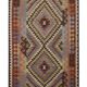 Geometric Tribal Kilim Rug, Handmade Wool Rug in Earthy Browns 104 x 188 cm