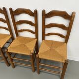 Set of 8 solid elm chairs with straw seats