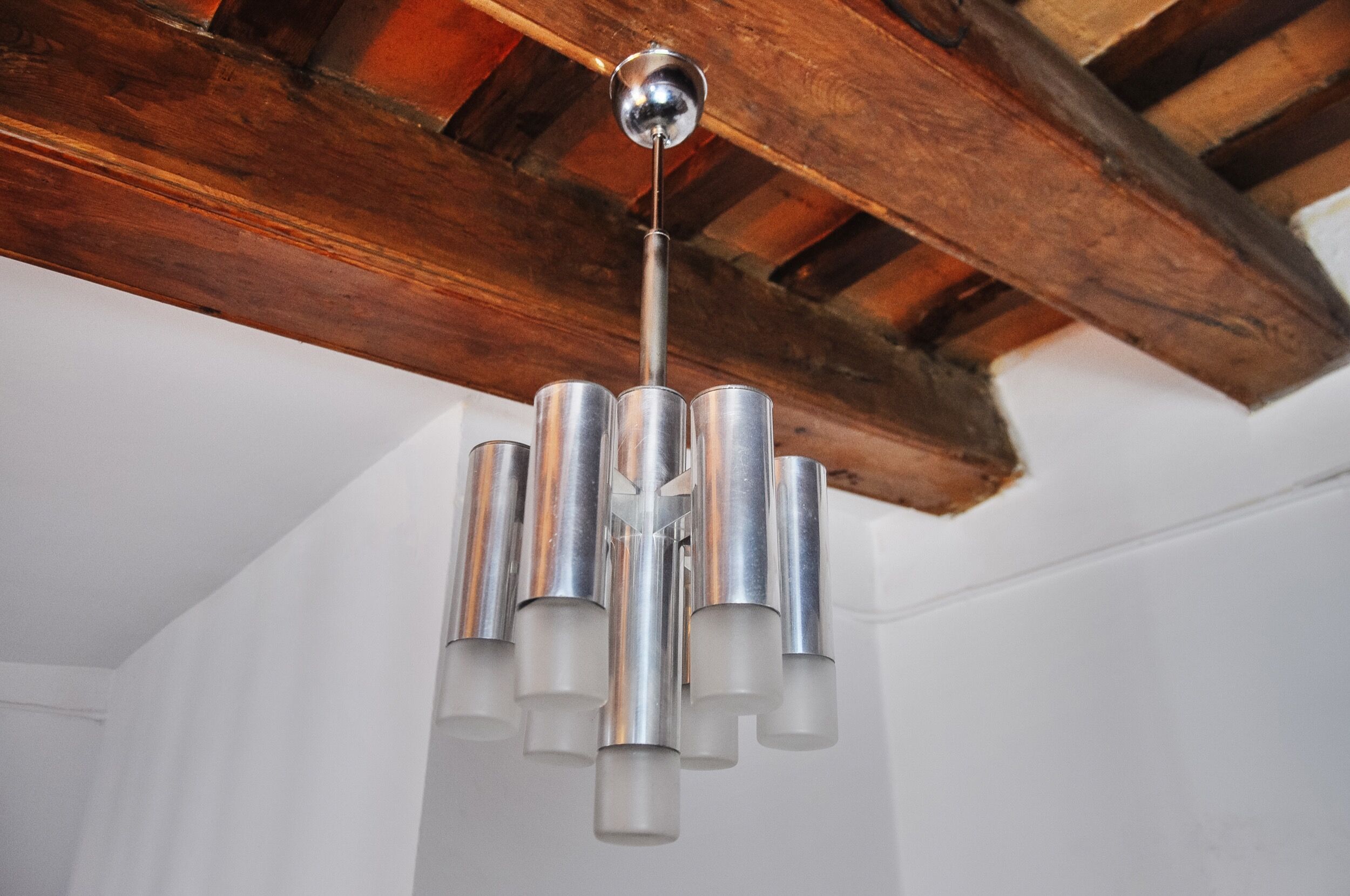 Geometric chandelier, 7 burners, Italy, 1970