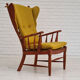 Danish high-backed ear flap chair, 1960s, reupholstered, solid oak, furniture wool