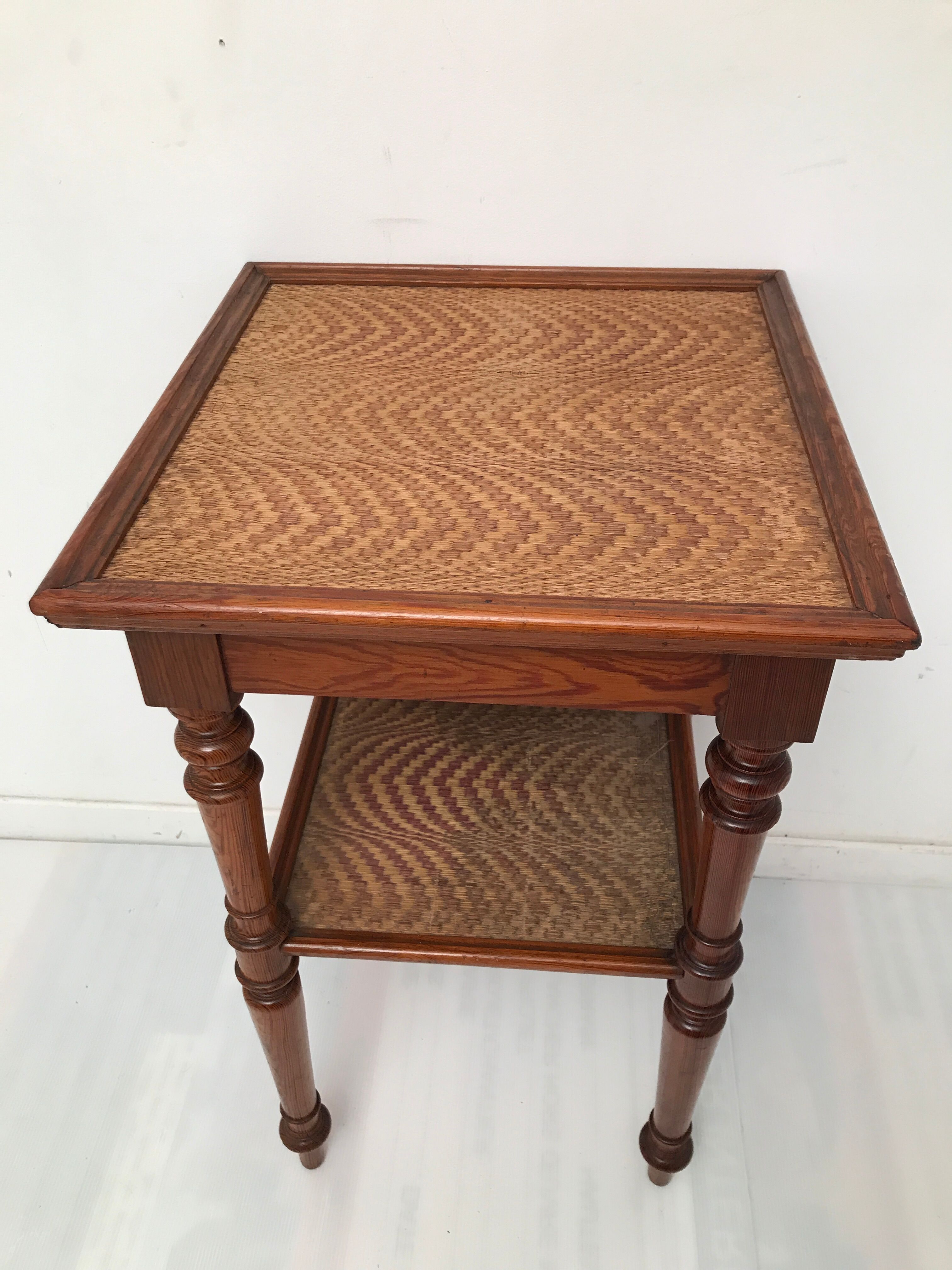 Guéridon table appoint en bois et osier vintage