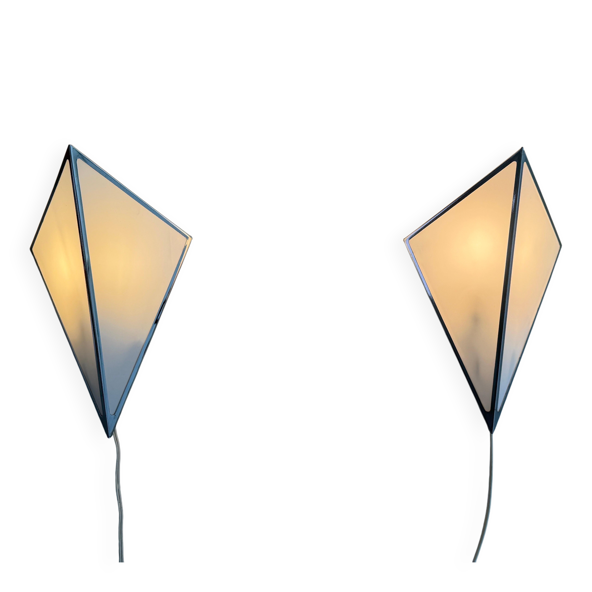 Pair of opal glass wall lights with an aluminium body, 1980s, Germany