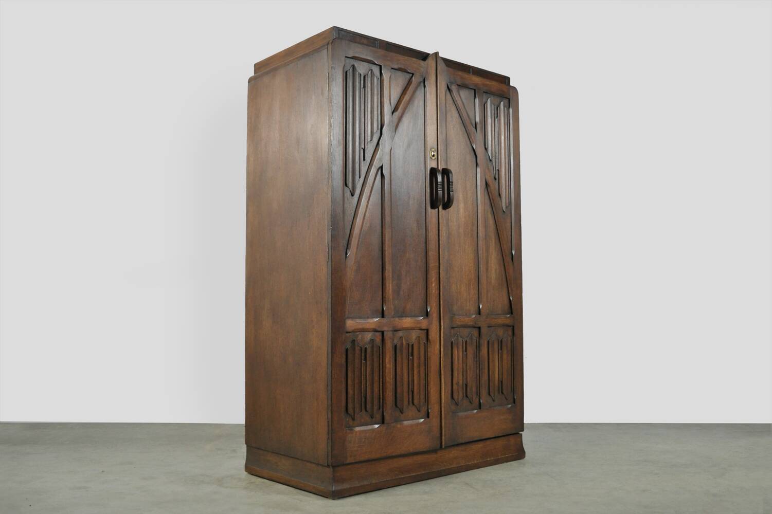 Unique wooden wardrobe and/or hall cupboard in Art Nouveau style, 1930.