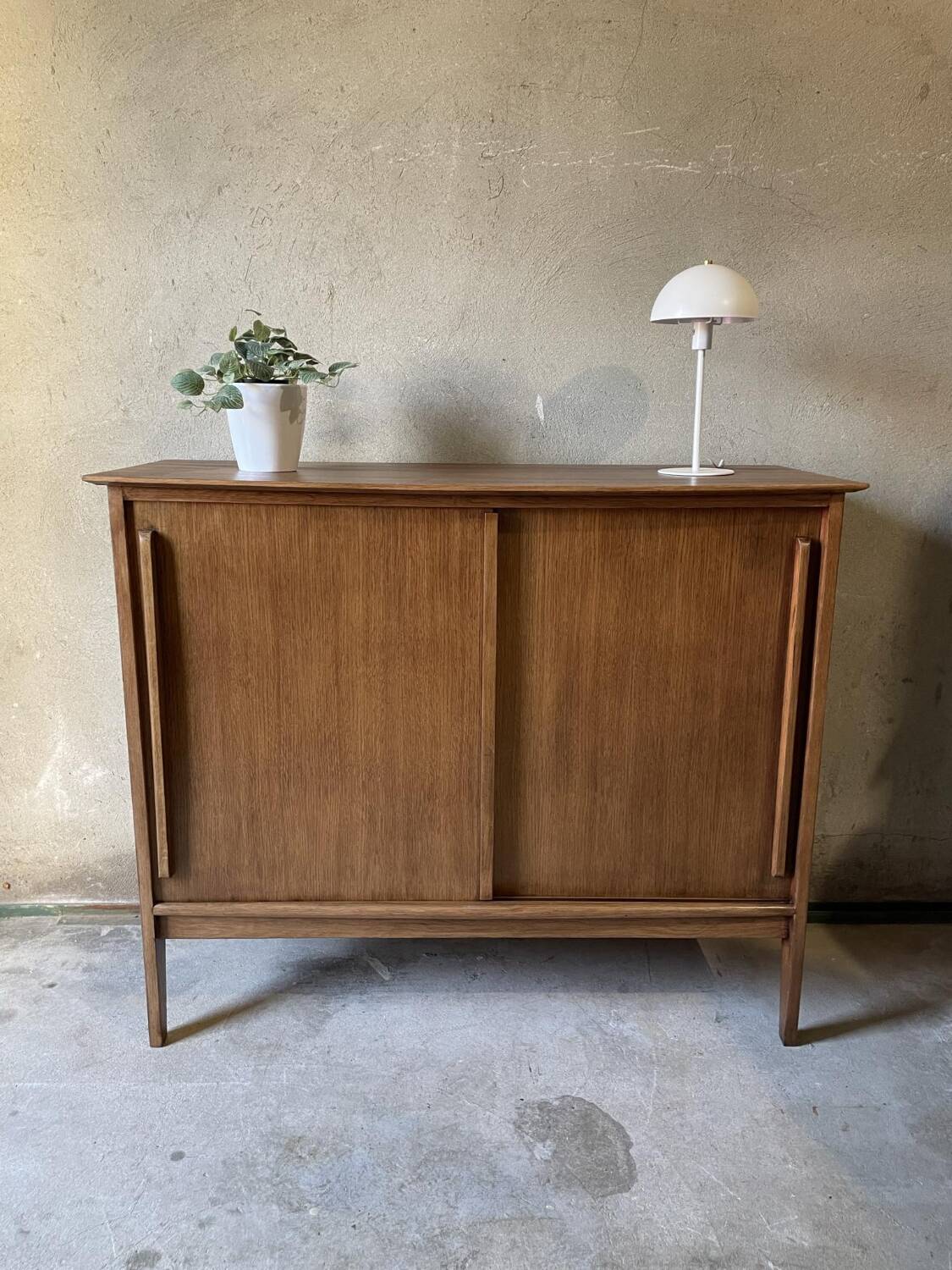 Vintage wooden sideboard sliding doors 60s