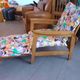Fauteuil relax vintage en bois – coussins entièrement reconfectionnés