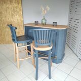 Renovated exotic wood bar with 2 chairs