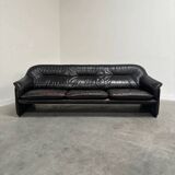 Black leather De Sede DS16 sofa, 1970s