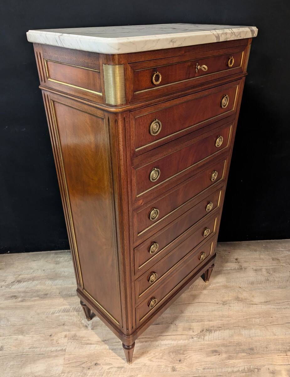 Louis XVI chest of drawers in mahogany with marble