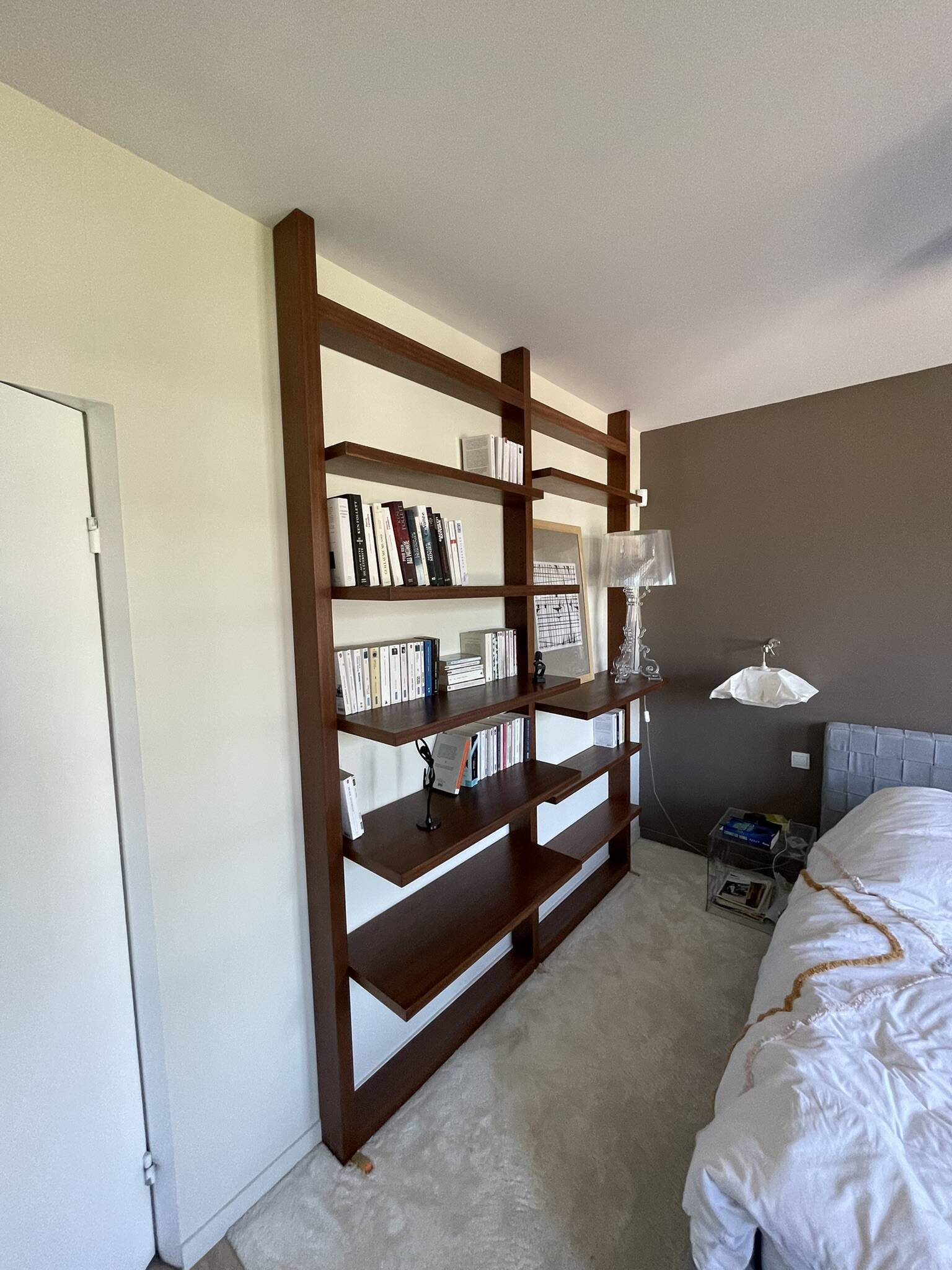 70s teak wall bookcase, minimalist design, 2.5m x 2m