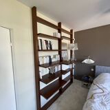 70s teak wall bookcase, minimalist design, 2.5m x 2m