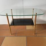 Table basse vintage en verre et laiton