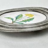 Decorative wall plate in earthenware and pewter with dandelion