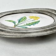 Decorative wall plate in earthenware and pewter with dandelion