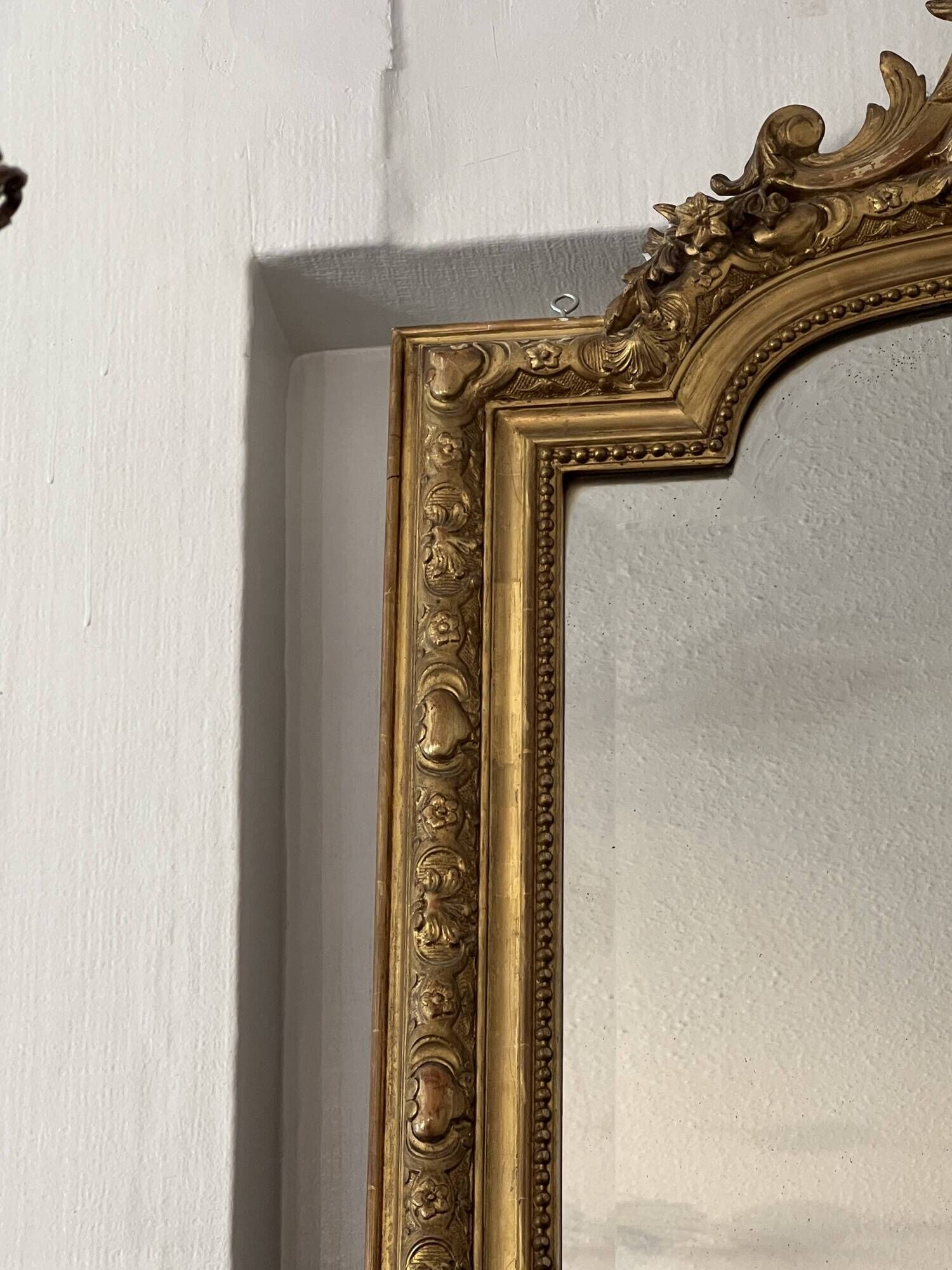 Antique mirror in wood and gilded stucco, Louis XV style, 19th century