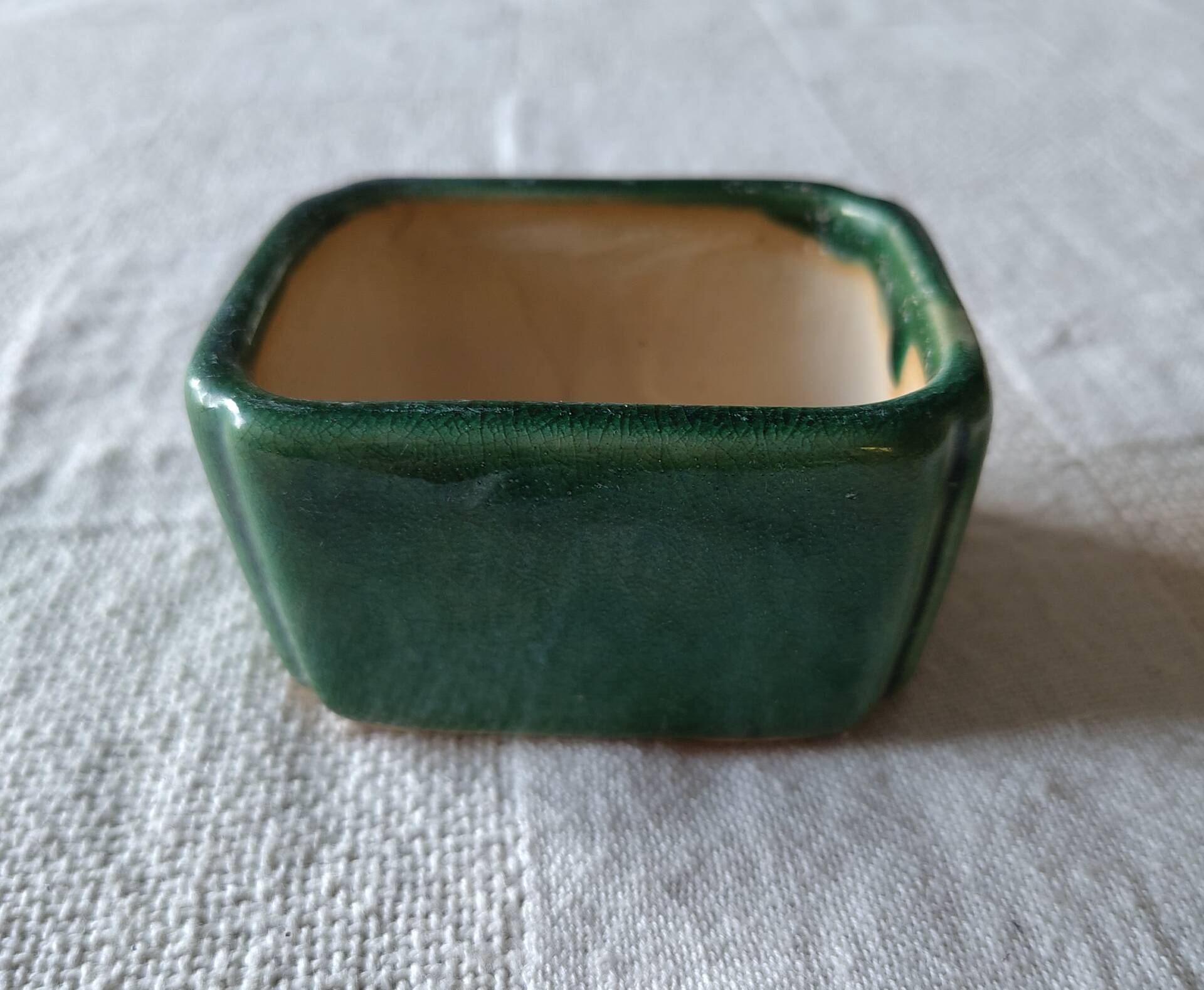 Pot à bonsaï, cactus rectangulaire en céramique émaillée verte