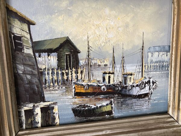Tableau ancien port de peche