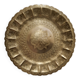 Round chiseled brass tray