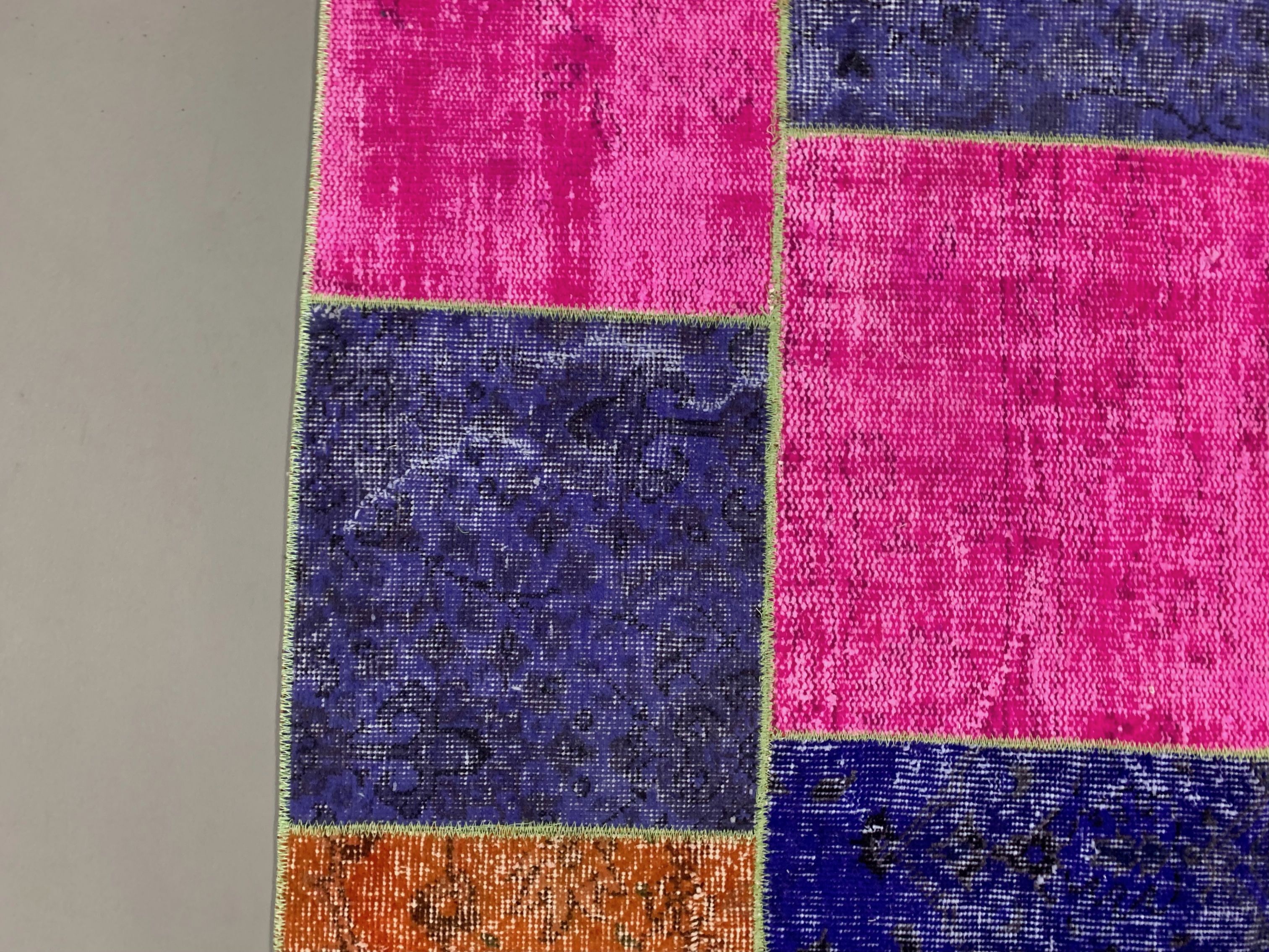 Distressed vintage turkish patchwork rug 219x150 cm wool medium