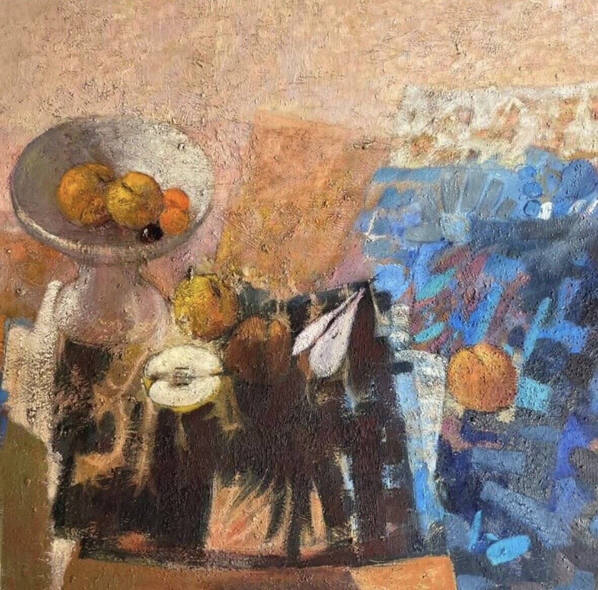 The fruit bowl. Large oil on panel 130 x 90cm. Ange Tomaselli.
