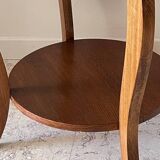 Vintage round oak coffee table with 2 trays