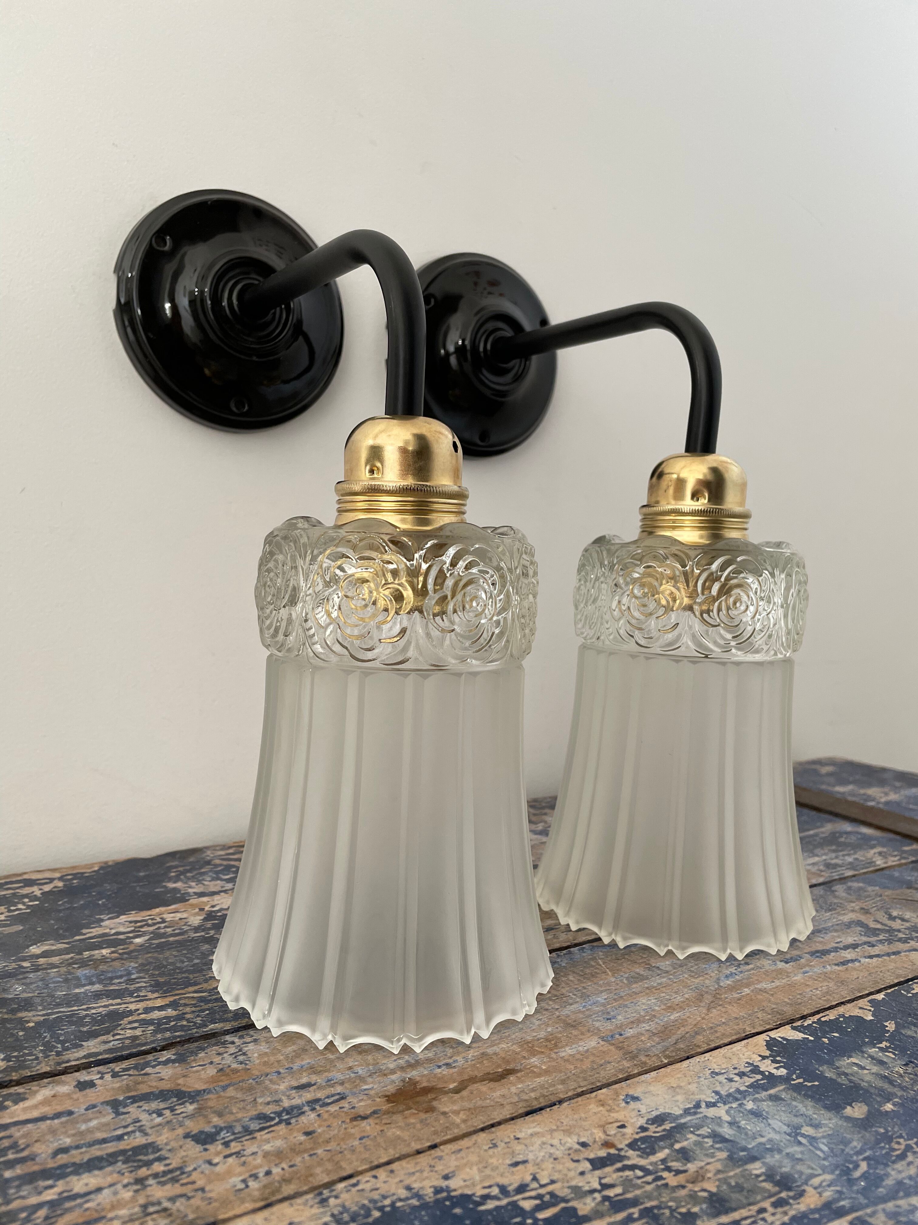 Set of two Art Deco tulip wall sconces
