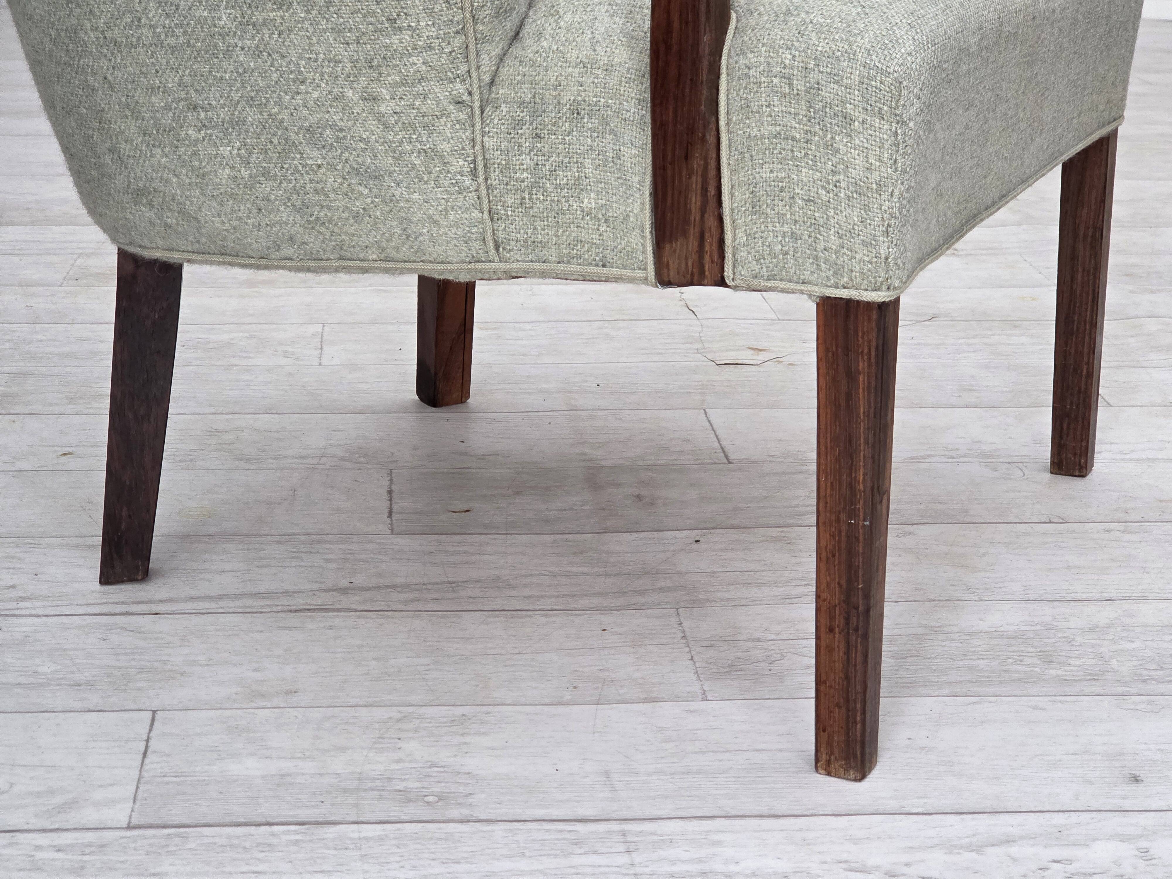 1960s, Danish armchair, original light grey furniture wool, teak wood.