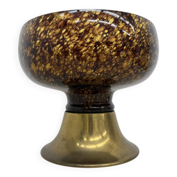 Bol en verre de Murano italien avec un centre en laiton, années 1970