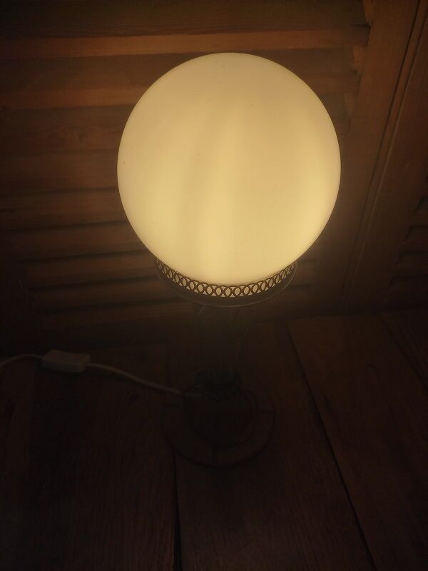 Lamp living room original base brass globe opaline