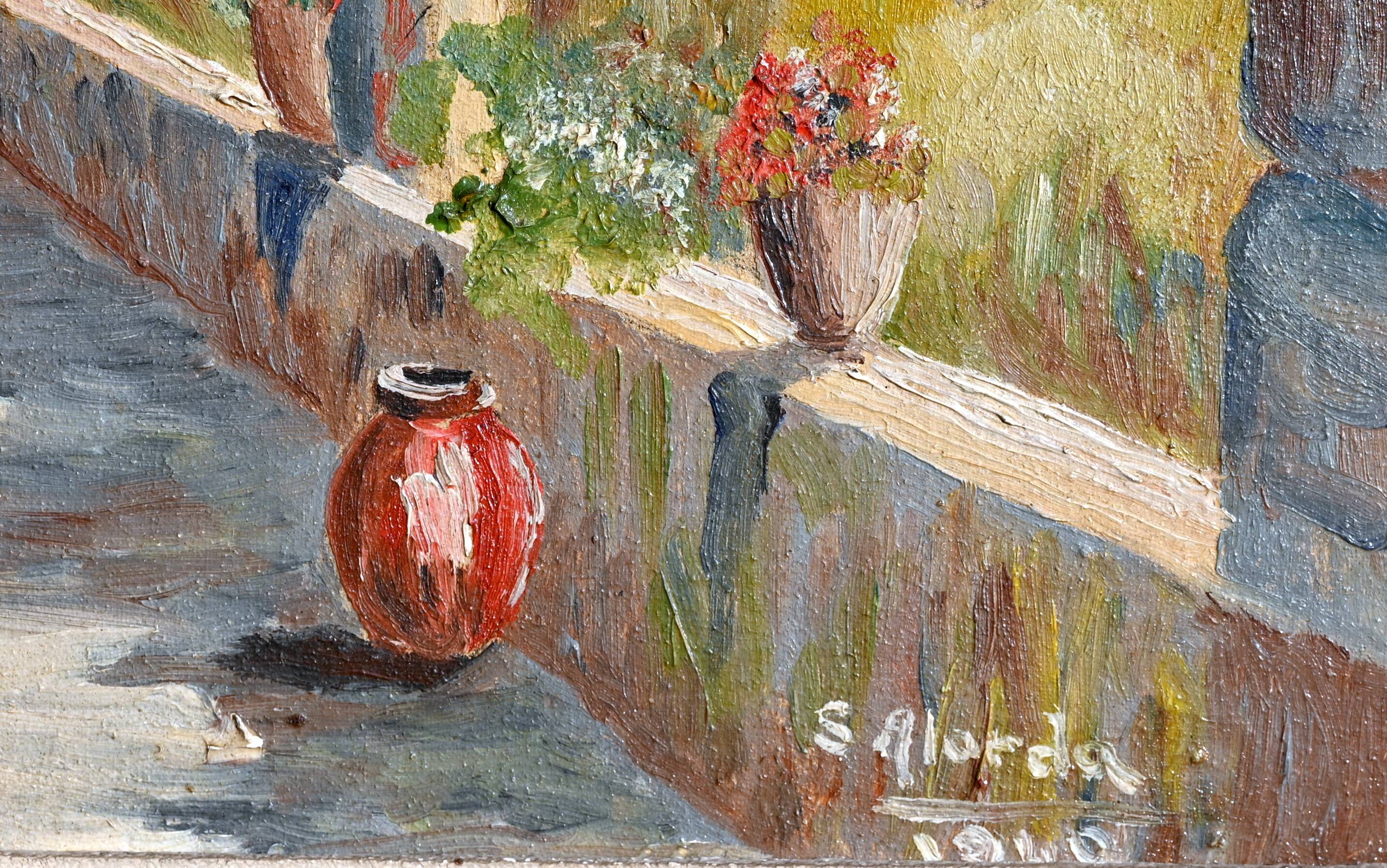 The pergola, painting signed s. alorda dated 1940