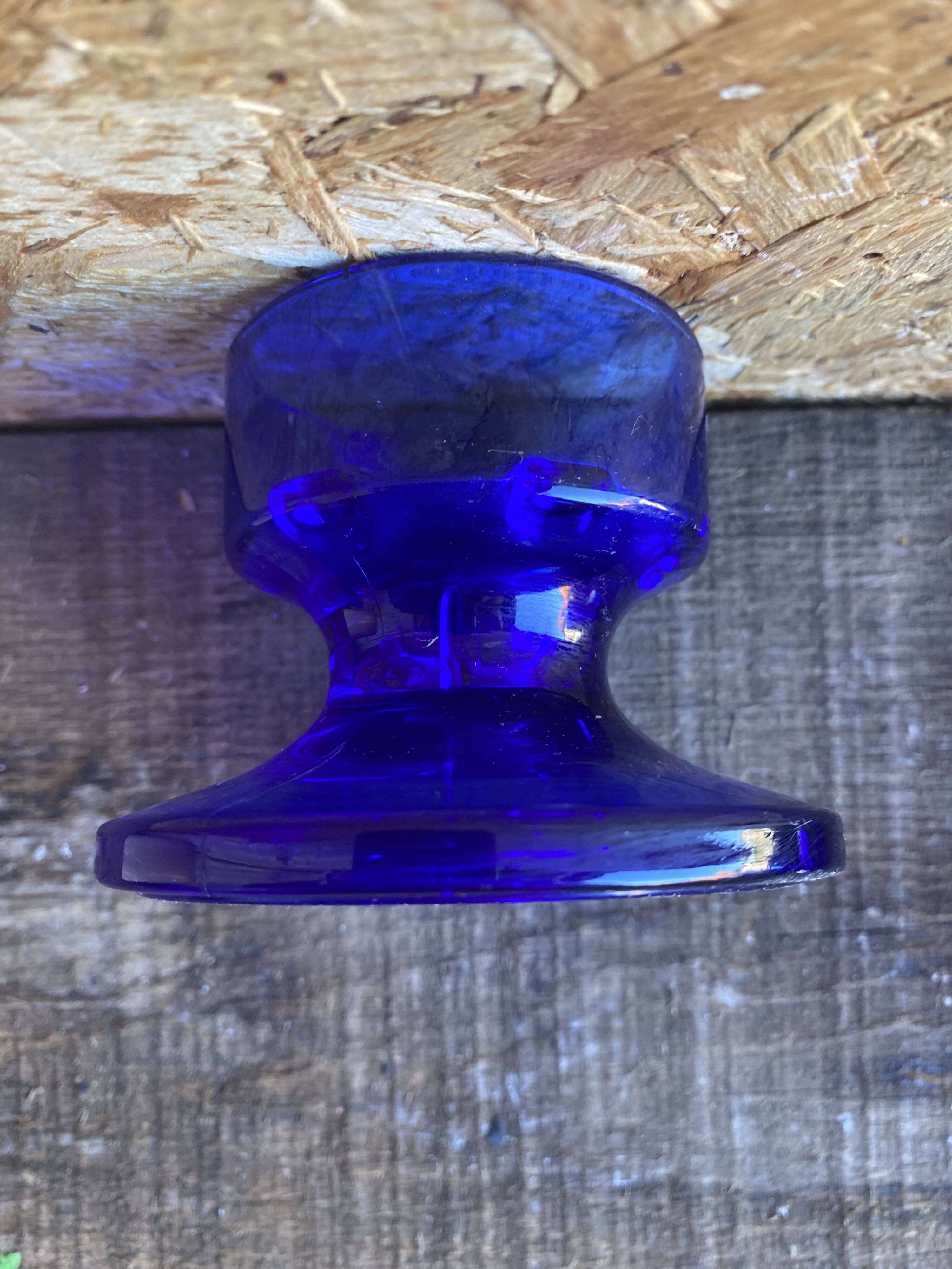 Pair of Vintage Cobalt Blue Moulded Glass Candle Holders #D991