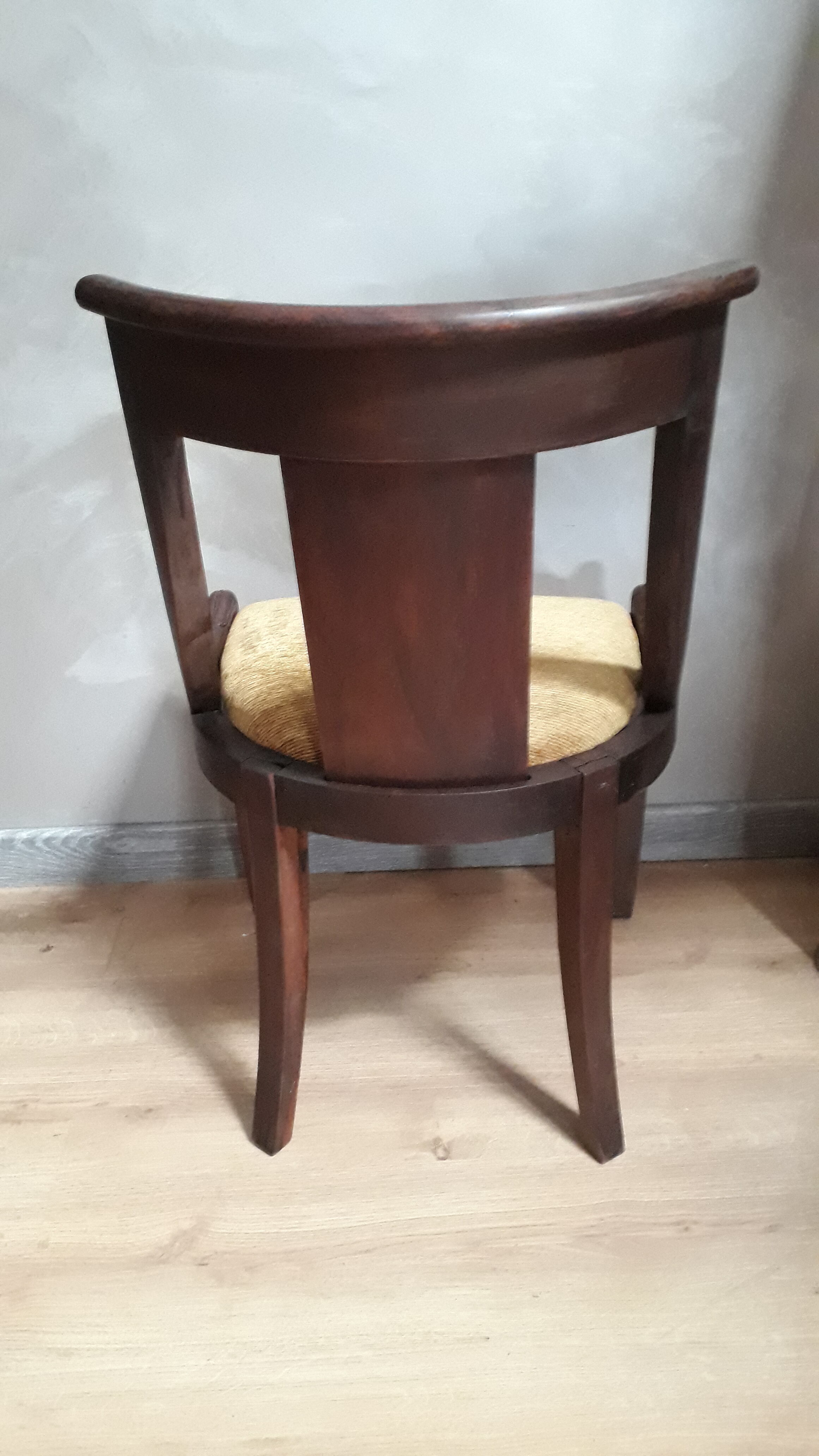 Old Empire-style gondola chair. Wooden chair - gold velvet. L48cm