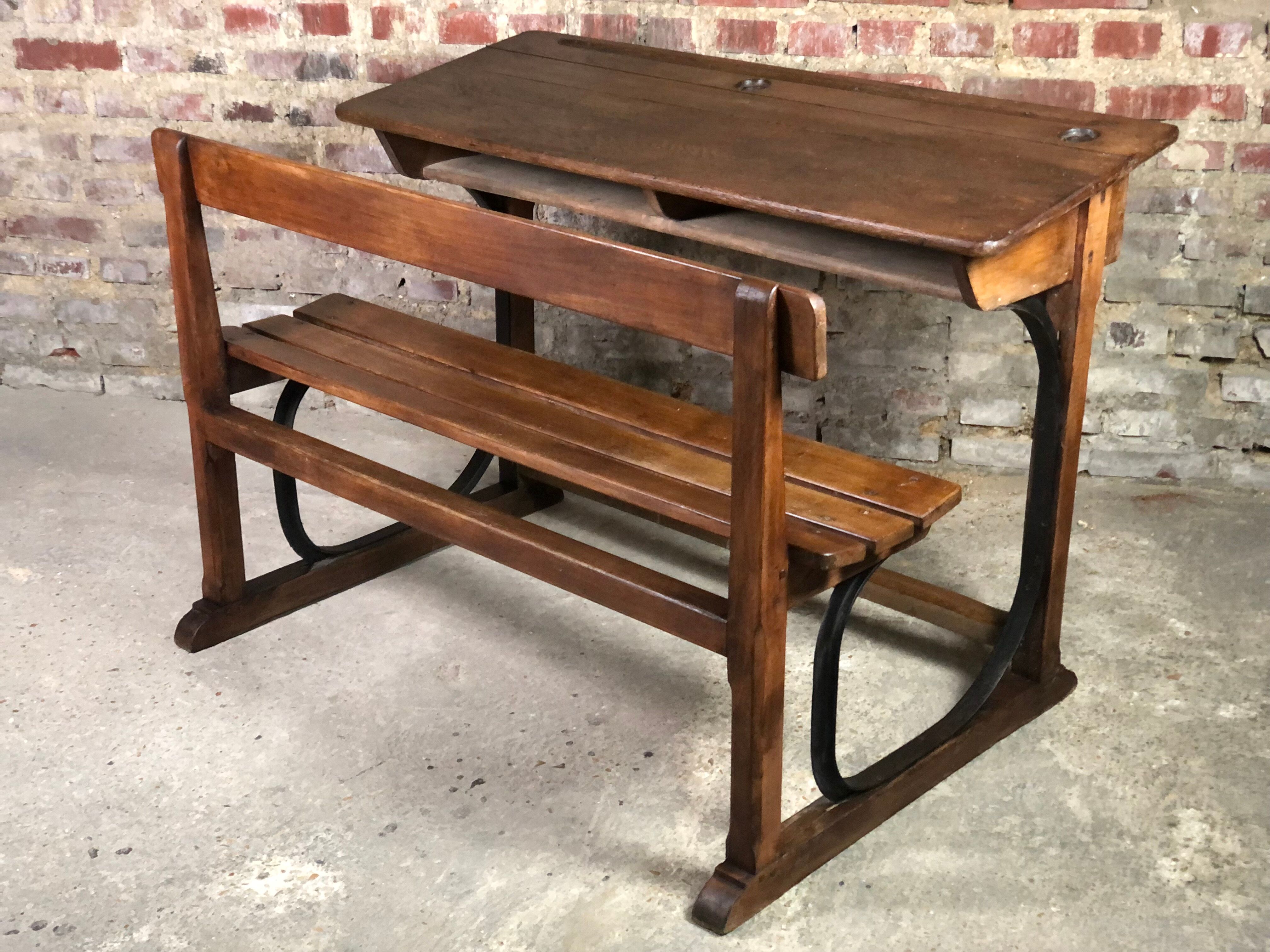 School desk in oak and iron frame 1930s