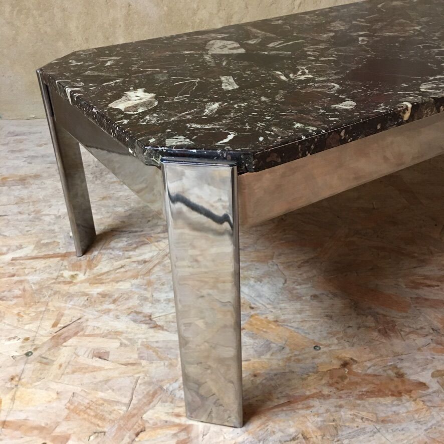 Table basse marbre & inox « Roche Bobois » - années 70