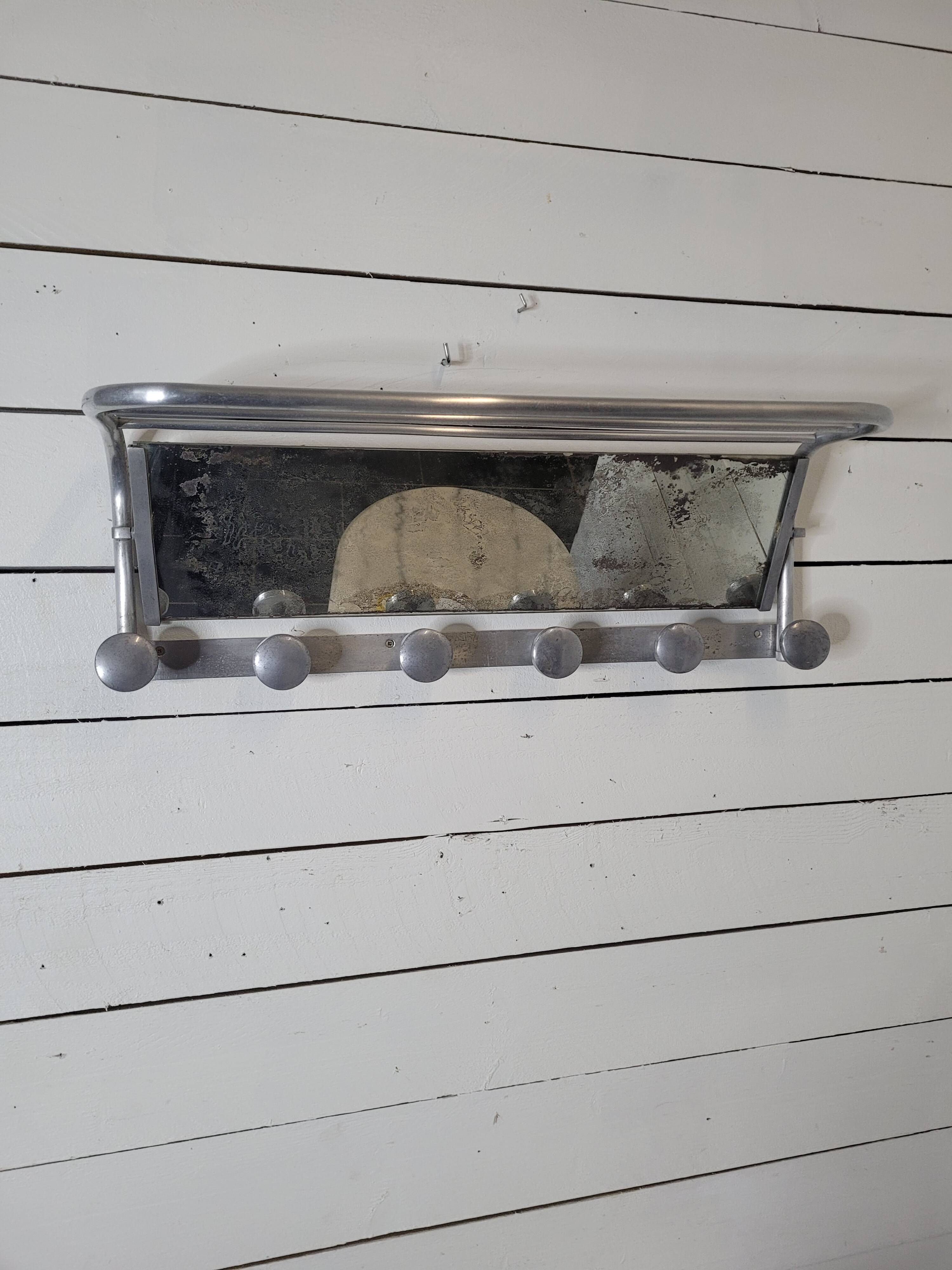 Swivel aluminum mirror wall coat rack from the 60s