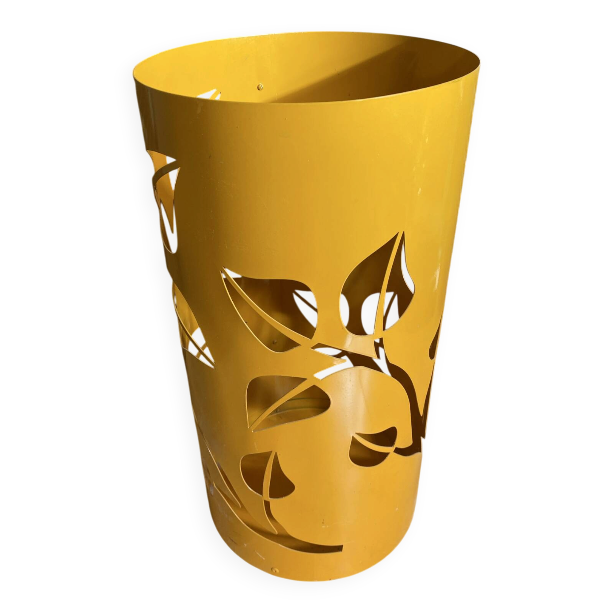Orange Metal Cylindrical Design Umbrella Stand with Cut-Out Leaf Decoration #E2