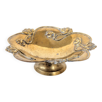 Bol sur pied en laiton | Motif floral Art Nouveau Antique