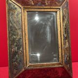 Ancien miroir Italie, verre églomisé en pareclose, miroir central récent