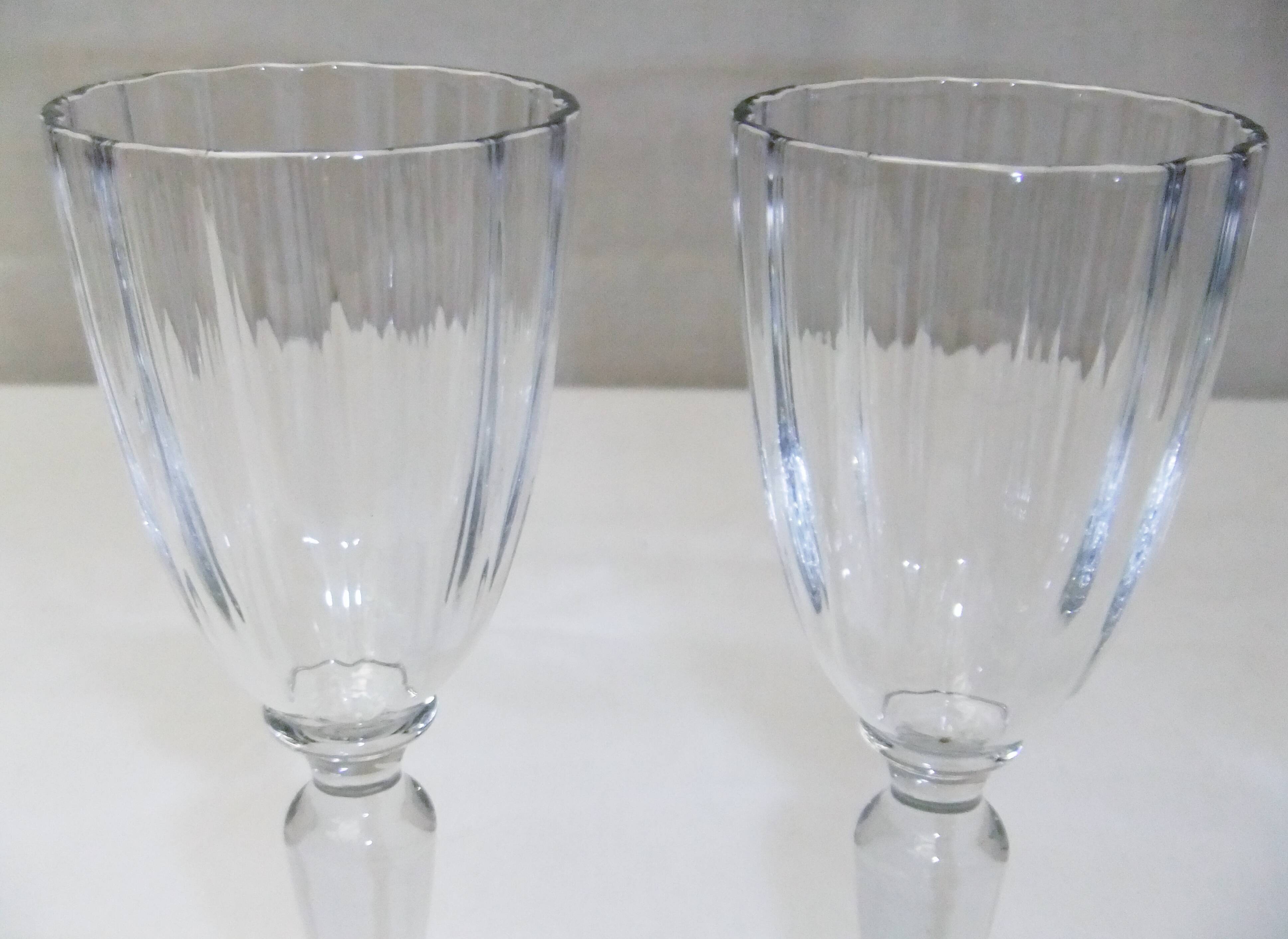 Old wine glass Daum Nancy crystal ribbed tableware