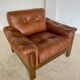 Mid-century vintage Scandinavian leather lounge chair in cognac brown leather