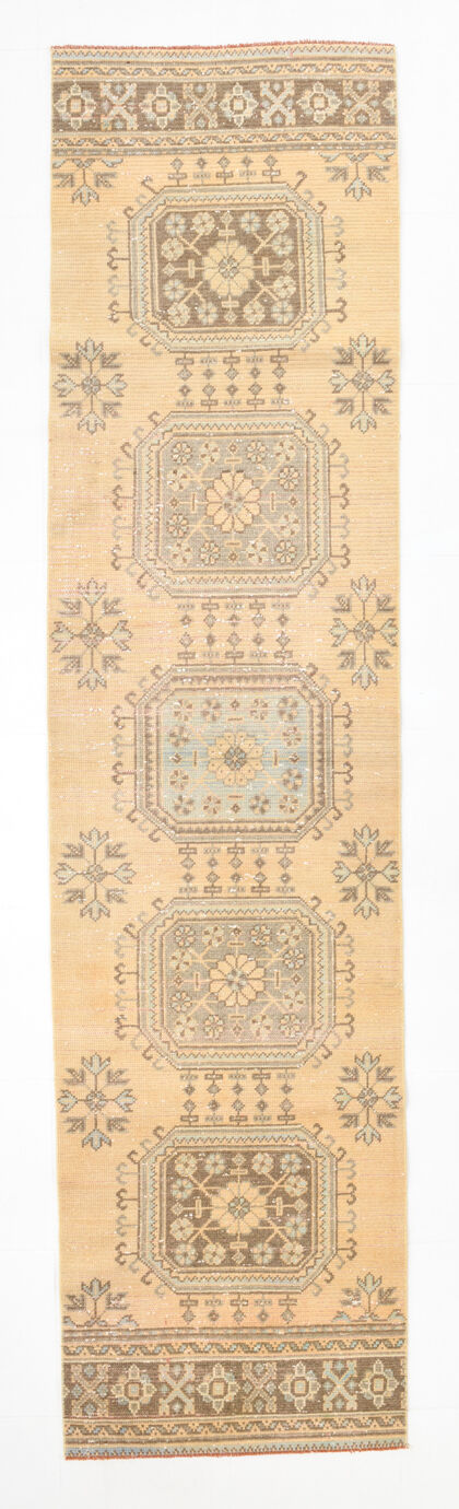 Shabby chic oushak runner rug 333x82cm