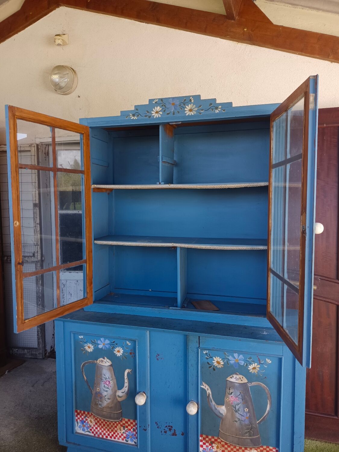 Blue painted glazed sideboard