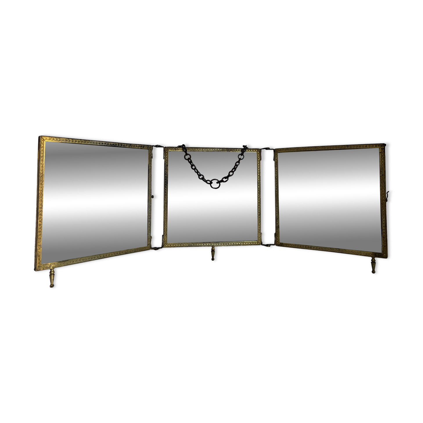 Vintage 1900 triptych barber mirror in gold, gallant scene - 20 x 59 cm