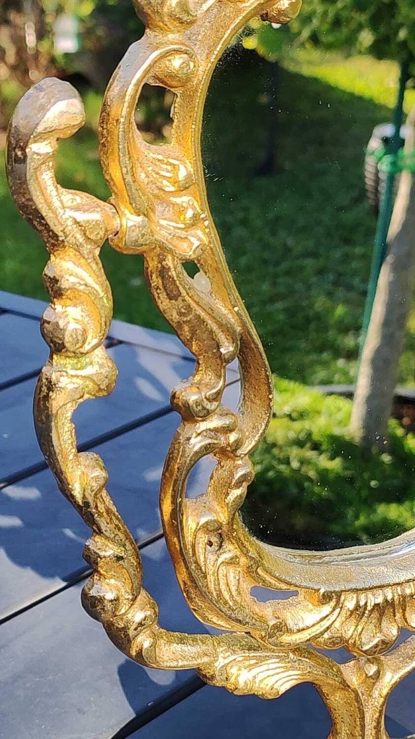 Pivoting Psyche Makeup Mirror. Baroque/Rocaille Style. Bronze. Dim 31 x 20 cm