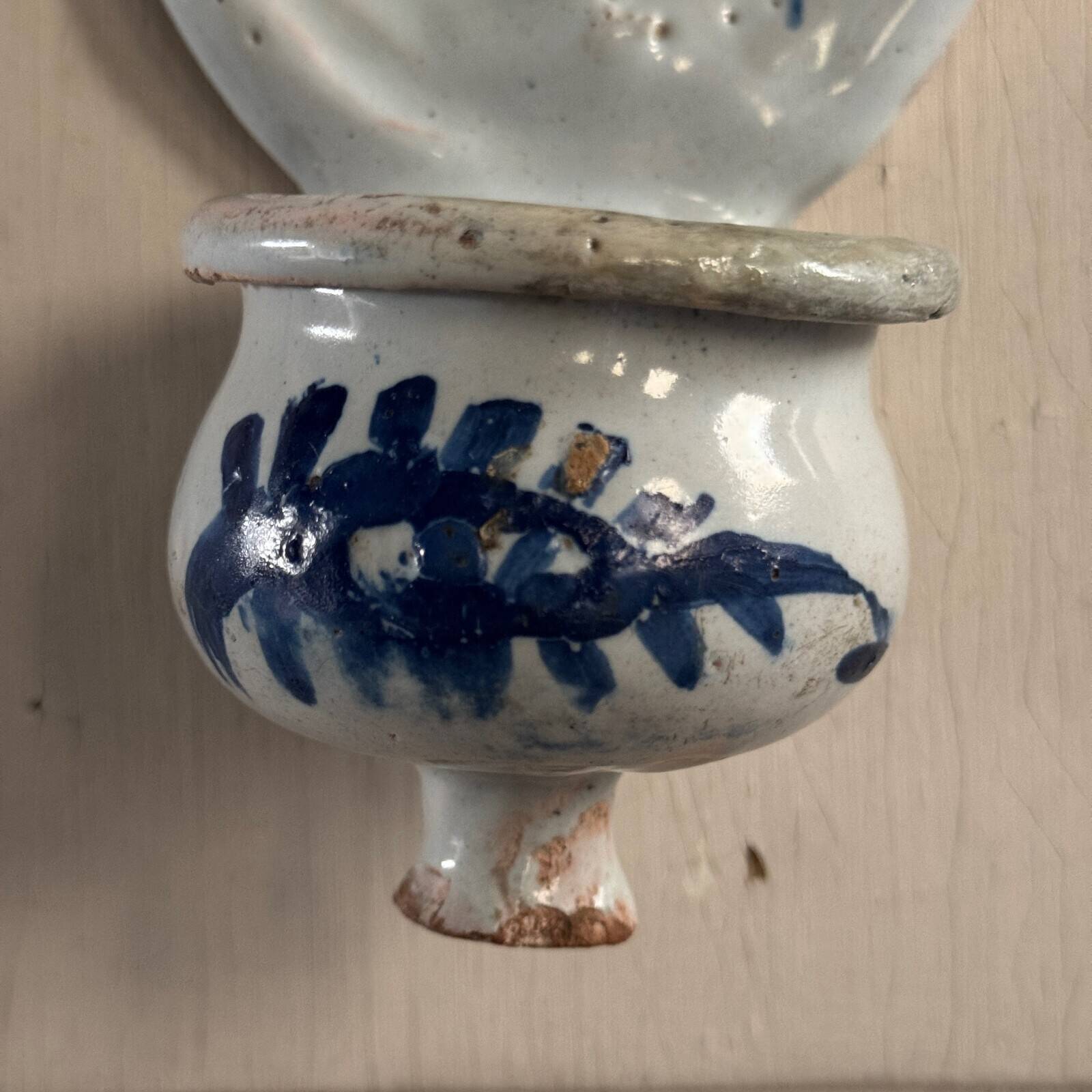 18th century Nevers earthenware holy water font