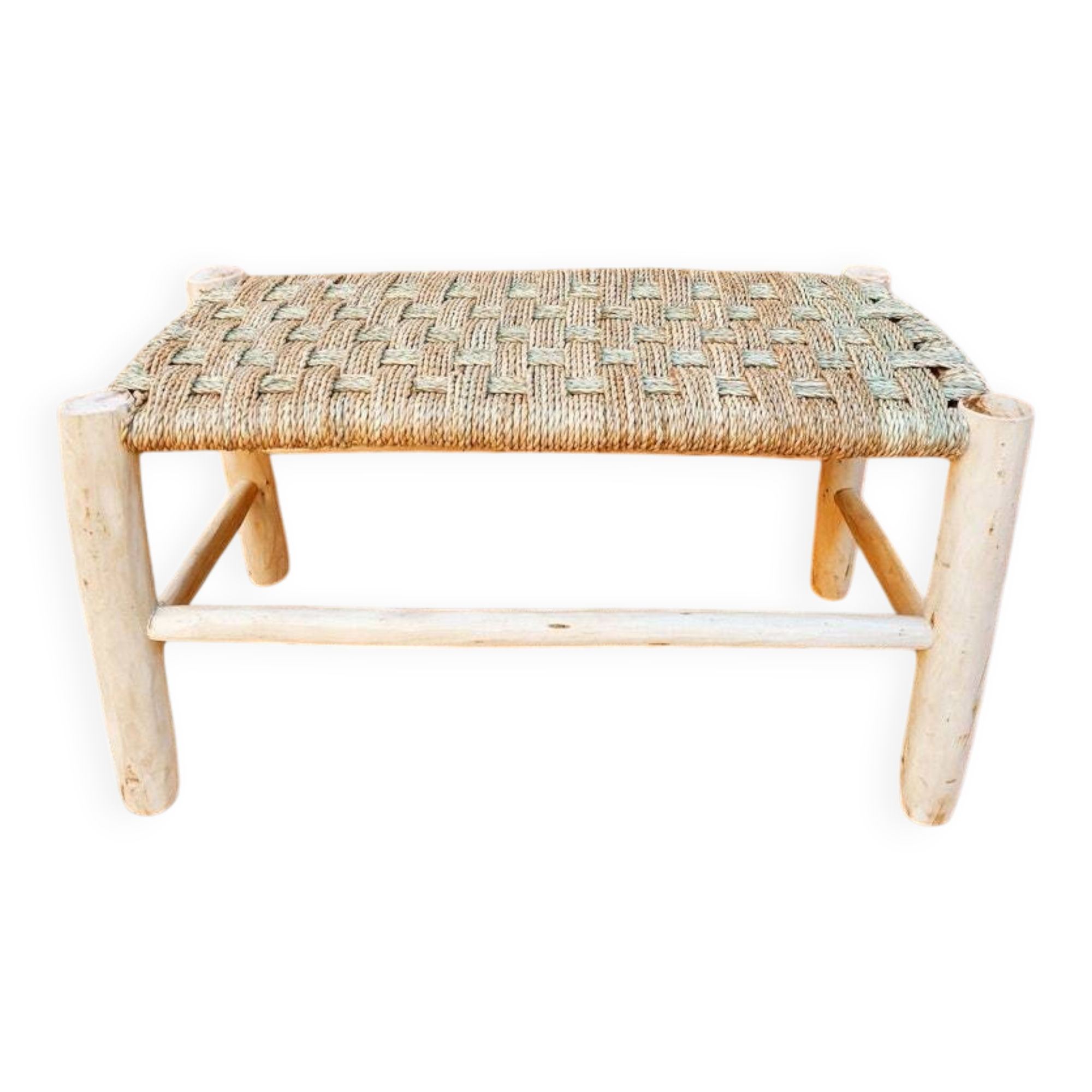 Solid wood and natural wicker bench, rattan bench, wooden bench, bench